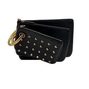 Fendi Triplet Clutch Bag Black Leather Studs